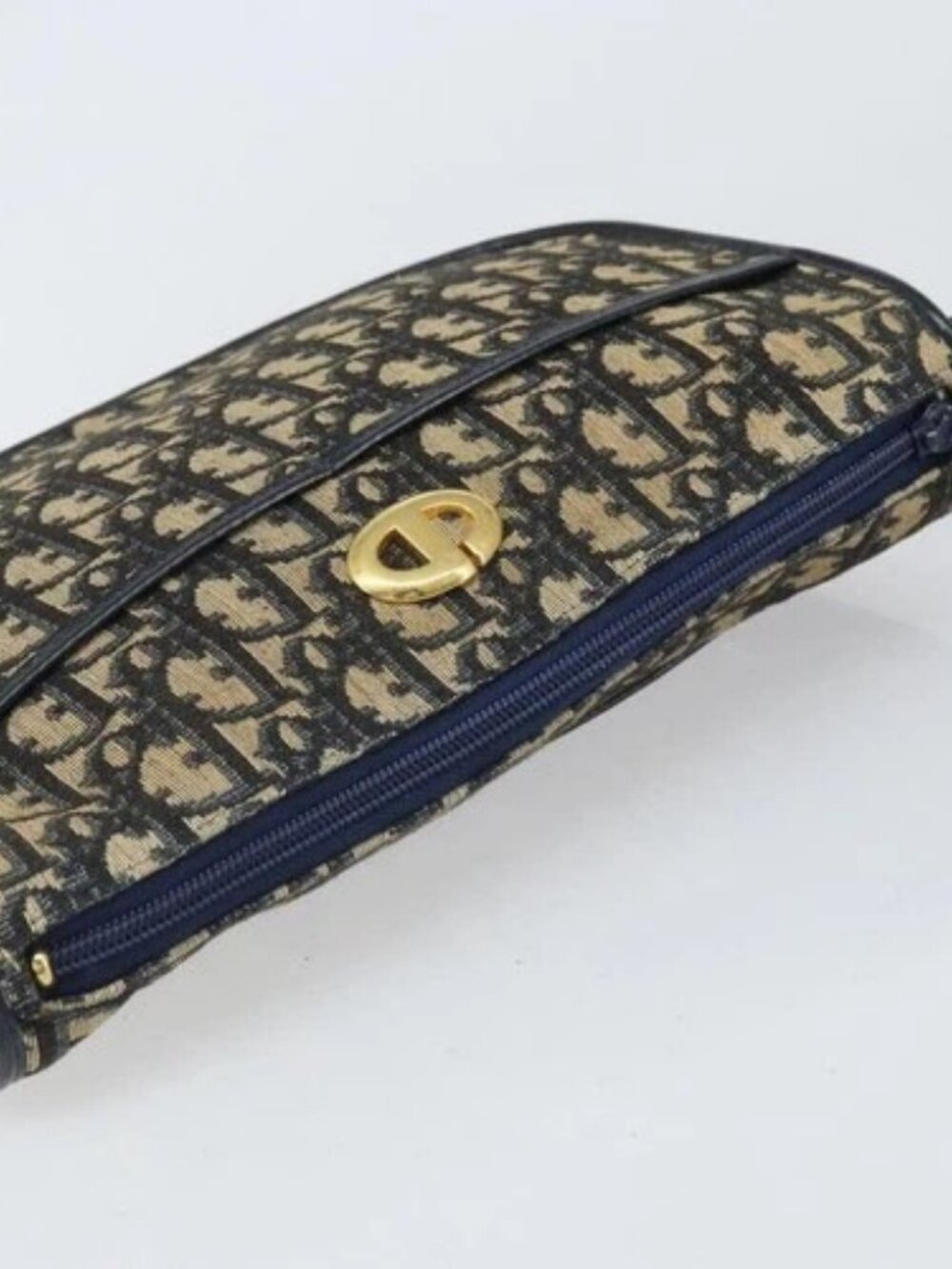 Christian Dior Trotter Canvas Shoulder Bag Navy Gold Auth 171117 - Picture 6 of 15